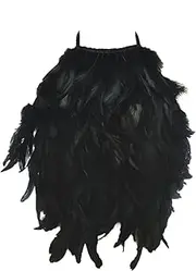[Oshhni] Artificial Feather Halter Tank Top Crop Top for Club,Fancy Dress,Festival Party Black