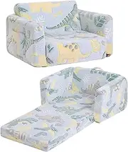 TIITA Kids Sofa, 2-in-1 Kids Sofa Chair, Convertible Chirldren Couch to Lounger, Flip Out Chirldren Sofa Chair, Toddler Armrest Chair Bed, Folding Baby Play Sofa for Girl or Boy (Grey Dinosaur)