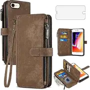 Asuwish Phone Case for iPhone 7/8/SE 2020/2022 Wallet Cover with Screen Protector and Flip Card Holder Cell iPhone7 iPhone8 7s 8s i SE2020 SE2022 2/2nd/3/3rd Generation SE2 SE3 7SE 8SE Women Men Brown