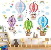 DECOWALL BS-104 Animals in Hot Air Balloon Kids Wall Stickers Decals Peel and Stick Removable for Nursery Bedroom Living Room Art murals Decorations
