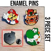Mario enamel pin set (3 pins) Mario Yoshi & Bowser Nintendo gamer gift