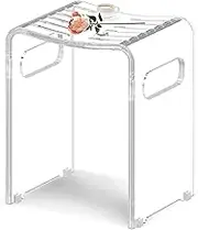 LFTYTUO Acrylic Shower Bench, Clear Shower Stool for Inside Shower, Modern Shower Chair with Anti-Skip Silicone Buckles & 12pcs Water Leaking Hole 350LBS Weight Capacity