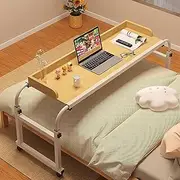Adjustable Overbed Table with Wheels,Height-Adjustable Rolling Computer Desk Food Tray for Twin/Full/Queen/King Size Bed Frames,Versatile Medical Workstation Table