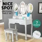 Dressing Table with Stool Mirror Jewellery Cabinet 7 Drawers Organizer White