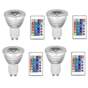 4pcs GU10 Bulbs and 1remote Control with Memory Function 4dynamic Lighting Modes Spotlight 17colors As Shown