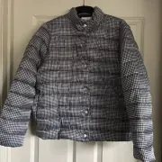 Sportscraft Navy & Cream Houndstooth Quilted Puffer Jacket Size 14 BNWT