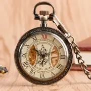 Steampunk Mens Mechanical Pocket Watch Open Face Skeleton Hand Winding Watches