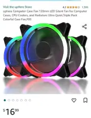 uphere Computer Case Fan 120mm LED Silent Fan for Computer Cases, CPU...