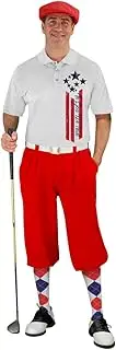[Golf Knickers] American Homeland Blue Stars and Red Stripes Design Traditional (Plus Fours) Outfit for Men (Red)