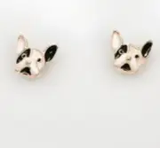 Betsey Johnson White Enamel Boston Terrier Puppy Dog Stud Earrings NWT