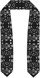 [SKKNT] Supernatural Symbols Black Print Graduation Shawl Stole For Academic Commencements Honor Sash Congratulations Gift, Flattened, One Size
