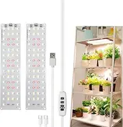 KYUQY Grow Lights for Indoor Plants, 20W (2 x 10W) Full Spectrum Grow Light Panel with 6/10/12H Auto On/Off Timer, Sunlike Plant Growing Lamp for Hydroponics, Seedlings, 2-Pack