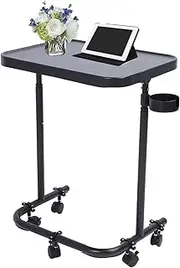 Overbed Bedside Desk, Portable Bedside Table with Magnetic Detachable Tabletop, Wheels, 3 Levels Height, Side Table for Home Office Use