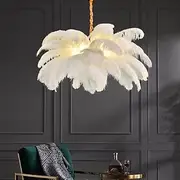 LED Pendant Light Chandelier Gorgeous Extra Large White Ostrich Feather Bouquet Pendant Light Romantic Mounted Lighting Fixture for Restaurant Bedroom Chain Ad