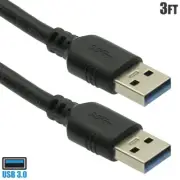 3FT USB 3.0 Type A Male to Male Sync Data Charge Charging Cable Cord 28AWG Black