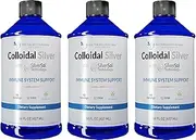 Colloidal Silver Liquid - 12 PPM Premium Silver Solution, 60 MCG Per Serving, All Natural, Vegan Immune System Support, Ionic Silver Water Daily Mineral Supplement (3- 16 Fl oz Bottles)