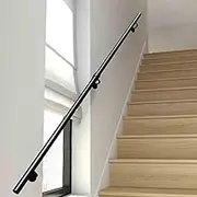 Modern Handrail for Stairs, Staircase Handrails Bannister for Gardens Lofts Corridors Support Rod Wall Mounted Stair Railings 1ft-20ft Black Metal Grab Rail Kit(9ft/270cm)