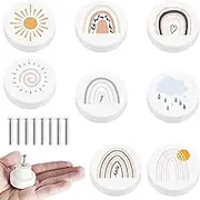 RdjEokf 8/6PCS Drawer Knobs, with Screws Cute Creative Cabinets Knobs 3.5cm, Colorful/Creature Drawer Knobs, Wooden Cabinet Knobs, for Dresser, Flat Top Round Wood Drawer Pulls (Colorful)