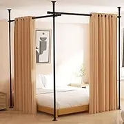 Room Divider, No Drilling Curtain Rod for Room Separation, 4-10ft (H) 28-114inch(W) Adjustable Heavy Duty Floor to Ceiling Wall Divider Hanging Room Dividers Partition Space Separator Matte Black
