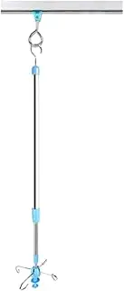 Stainless Steel IV Pole w/Pulley Rails Hanging Infusion Stand Adjustable Height 4 Hook Bottle Holder Suitable for Indoor Ceiling Wall