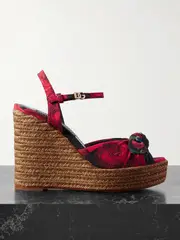 [Dolce & Gabbana] Dolce & Gabbana - Lolita Printed Canvas Espadrille Wedge Sandals - Red - IT38 IT 38 Red