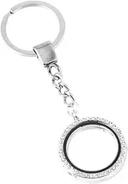 [YuanHolumid] Silver Crystal Round Floating Glass Locket Memory Key Ring Charm Comfortable and Environmentally Necklaces, Silver