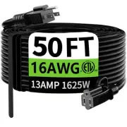 Indoor Outdoor Black Extension Cord 50 ft Waterproof, 16/3 Gauge Flexible Col...