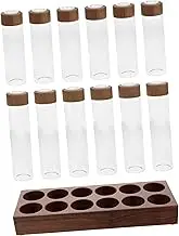 Mobestech 12 Tube Wooden Bean Storage Canister Dosing Glass Vials Wood Base for Coffee