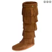 Minnetonka Brown 1652 5 Layer Fringe Moccasin Boot