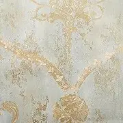 Norwall Wallpaper Gold Regal Damask on Aqua Textured Background, White, 20.5" x 11yds