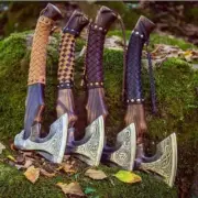 Pack of 4 Axes Hand Forged High Carbon Steel Throwing Viking AXE Ash Wood W L/S