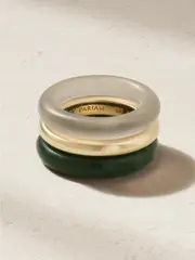[By Pariah] By Pariah - Stone Trilogy Set Of Three 14-karat Gold Agate Rings - Green - 51 51 Green