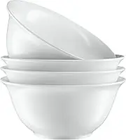 KooK Ceramic Salad Serving Bowls, Microwave and Dishwasher Safe, White Glossy Porcelain, 41 oz, Set of 4