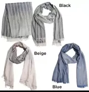 New Men's Ombre Stripes sheer panel Long Scarf Soft Shawl Wrap Pashmina Beige