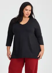 [Taking Shape] Taking Shape V Neck 3 / 4 Sleeve T-shirt Size 18 in Black, Viscose - Plus Size Women's Tops & T Shirts Black
