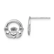 Sterling Silver De-Ani Rhodium-Plated Polished Claddagh Post Earrings