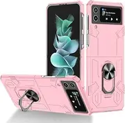Asuwish Phone Case for Samsung Galaxy Z Flip 3 5G 2021 with Tempered Glass Screen Protector Cover and Holder Stand Slim Hybrid Protective Cell Accessories ZFlip3 Z3 Flip3 3Z Flip3case Women Rose Gold