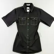 NEW Petal & Pup Hailey Black Denim Mini Dress Size M Womens Black Collared