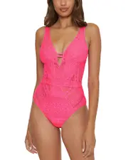 Becca by Rebecca Virtue Color Play Crochet Plunge One Piece Swimsuit