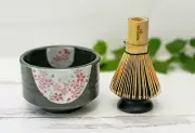 Dark Grey Matcha Set: Matcha Bowl, Bamboo Matcha Whisk, Ceramic Whisk Holder