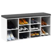 Giantex 10-Cube Shoe Bench Rack Storage Cabinet w/Padded Cushion Entryway Shoe Organizer White