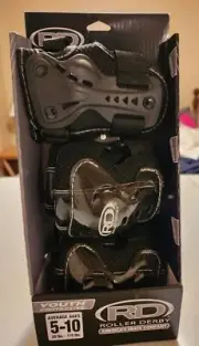 RD Roller Derby Kids Skate Protective Pads Ages 5-10 Black NIB New