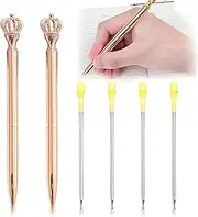 2 Pieces Crown Pens Metal Ballpoint Pens Rose Gold for School Office Supplies 1.0 mm, With 4 Ink Pen Refills Black Ink, for Women Girls Coworkers