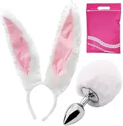 2pcs/Set Rabbit Tail Anal Plug Bunny Butt Plug Set Animal Tail Buttplug Rabbit Ear Plush Headband Adult Cosplay Toy For Women Men Couples Gay Lesbian
