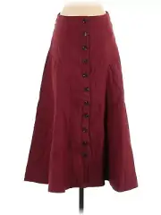 NWT Anthropologie High Waist A-Line Burgundy Linen Buttoned Maxi Boho Skirt Sz 2