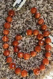Vtg Large Bead Napier Set Necklace & Bracelet Brown Gold Tone Clasp