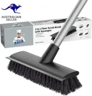 Floor Scrub Brush with Long Handle, 2 in 1 Floor Scrubber and Squeegee for Clean