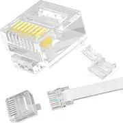 50-Pack Cat6 RJ45 Connectors (Cat6 Ends / RJ45 Modular Plugs / Ethernet Plugs / Network Connector) for Flat Cable, Compatible with 30 & 32AWG, 8P8C with Load Bar, Gold-Plated for Reliable Connection