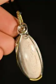 *AUSTRALIAN* PETRIFIED WOOD Pendant 6.1cm 10g Sterling Silver & Brass +Cord
