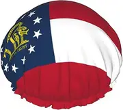 Georgia Flag Print Shower Cap For Women Men Reusable Lightweight Soft Bath Hair Cap With Elastic Band